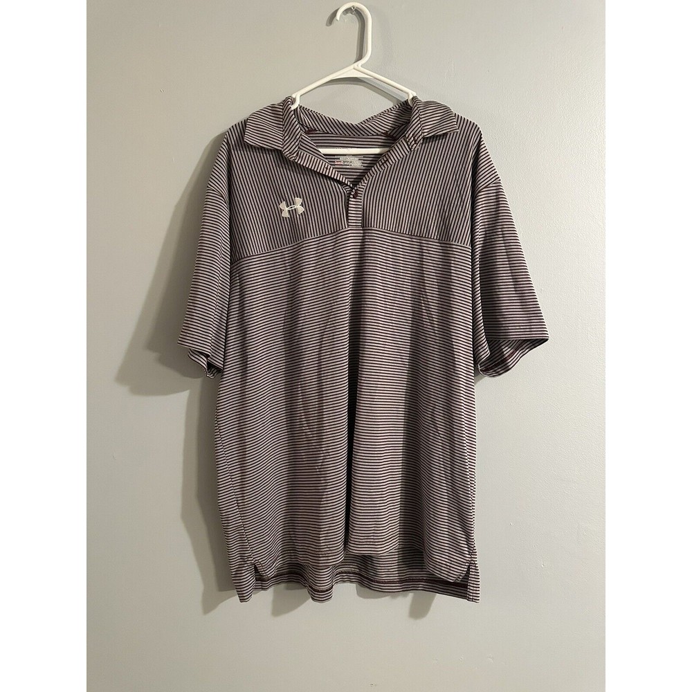 Under Armour Striped Maroon And Grey Polo Men’s Size 2X Loose Fit
